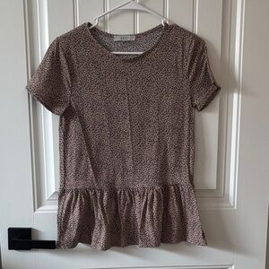 Gaze Tan Floral Short Sleeve Peplum Top